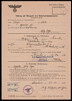 1938 (25 Nov) Dresden, Third Reich, Germany, Certificate for the Establishment of a Transport Card for a Worker, Police Revenue Stamps on Document