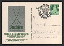 1938 'Saxony at work. Annual exhibition in Dresden', Propaganda Postal stationery, Third Reich Nazi Germany