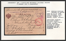 1915 Russian Postcard printed in Moscow used as P.O.W. Card from Spasskoe, Vladivostok, Siberia to Prague, Cechy, Austria.  VLADIVOSTOK Censorship: red / violet-red rectangle (26 x 20 mm) reading