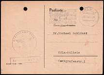 1943 (18 Mar) Cologne, Third Reich, Germany, Military Registration Report from the Employment Center (Violet Handstamps, Used)