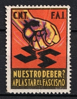 1937 Spain Civil War Anarchist Federation-Labour Unions anti-fascist propaganda vignette label