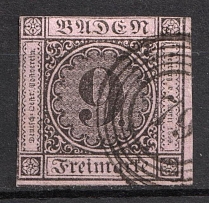 1851 9kr Baden, German States, Germany (Mi. 4 b, Canceled, CV $50)