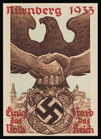 1933 'The Reich Party Congress in Nuremberg', Propaganda Postcard, Third Reich Nazi Germany (Grey paper variety)