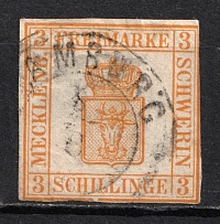 1856 3s Mecklenburg Schwerin, German States, Germany (Mi. 2, Canceled, CV $90)