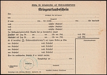 Third Reich, Germany, Blank of War Leave Certificate (Green-Blue Handstamp)