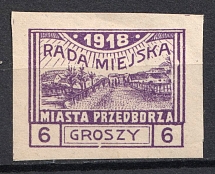 1918 6gr Przedborz Local Issue, Poland (Mi. 9 B, Fi. 9 A, Type II Broken Frame, CV $70+)