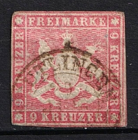 1857 9kr Wurttemberg, German States, Germany (Mi. 9, Canceled, CV $120)