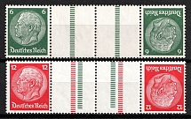 1934 Third Reich, Germany, Se-tenants, Gutter Tete-beches, Zusammendrucke (Mi. KZ 22.1.3, KZ 23.1.4, CV $40)