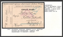 1917 Bilingual (Russian, French) P.O.W. Postcard printed for Krasnoyarsk, Siberia; from Krasnoyarsk to Budapest, Hungary. Censorship: violet triangle (35 x 15 mm) reading in 3 lines