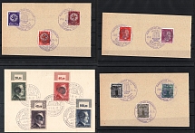 1945 LIECHTENSTEIN, RADIUMBAD BRAMBACH Local Issue 1pf - 5RM on pieces, Germany, Official Stamps, Overprint on Hitler's head (Commemorative Cancellation)