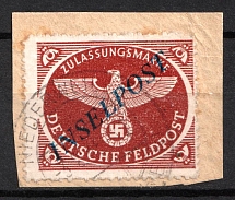 1944 Military Mail 'INSELPOST' on piece, Germany (Mi. 10 B b I, Canceled, CV $100)