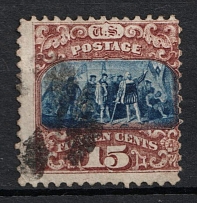 1869 15c Landing of Columbus, United States, USA (Scott 118, Brown and Blue, Type I, Used, CV $190)