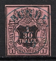 1855 1/30th Hannover, German States, Germany (Mi. 3 b, Canceled, CV $80)