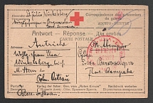 1914-17 Samara Censorship, WWI Censored POW postcard from Buguruslan to Austria with blue letters censor handstamp 'Opened by censor 118' and red round Vienna cs