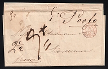 1850 Russia ST. PETERSBURG pre-stamp folded letter-cover via PRUSSE / VALENCIENNES frontier red pmk to BORDEAUX France