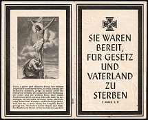 1942 Third Reich, Germany, Memorial Leaflet for the Funeral of a Fallen Soldier (Used)