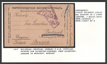 1917 Bilingual (Russian, German) P.O.W. Postcard printed for Zairkutny-Gorodok; from Zairkutny-Gorodok to Budapest, Hungary. Censorship: violet triangle (35 x 15 mm) reading in 3 lines