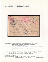 1917 Russian Postcard used as P.O.W. Card to a Russian Prisoner of War at the P.O.W. Camp in Dux, Bohemia, Austria; redirected to Mihalyfalva, Szepesm, Hungary. SARAPUL Censorship: violet rectangle (64 x 23 mm) reading in 3 lines