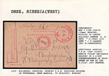 1915 Bilingual (Russian, French) P.O.W. Postcard printed in Petrograd, from Barnaul, to Budapest, Hungary. OMSK Censorship: Red 3 line circle (35mm) reading, outside to centre